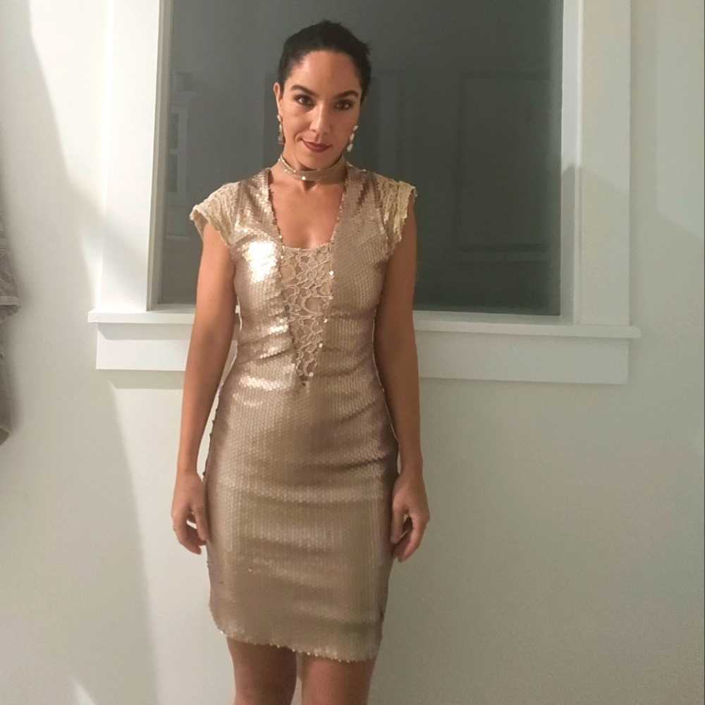 Petite OPERA ROCK Sequin and Lace Cocktail Dress new rich